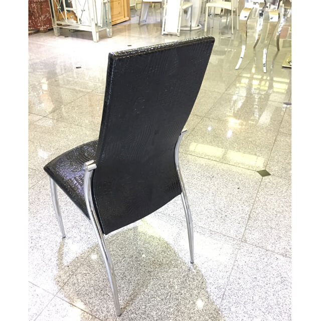 High Back Dining Chair / ハイバックダイニングチェアー - クロコダイル調/ブラック（脚:シルバー）｜IB Selection｜CAI0012