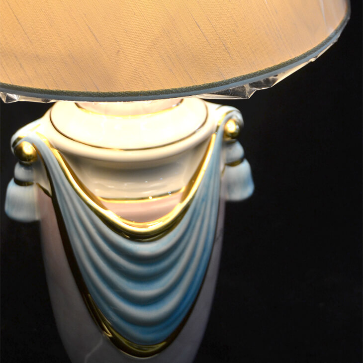 Pottery Lamp / 陶器ランプ - ピンク水色タッセル白シェード | Angela Rigon / イタリア｜LMP0012RGN