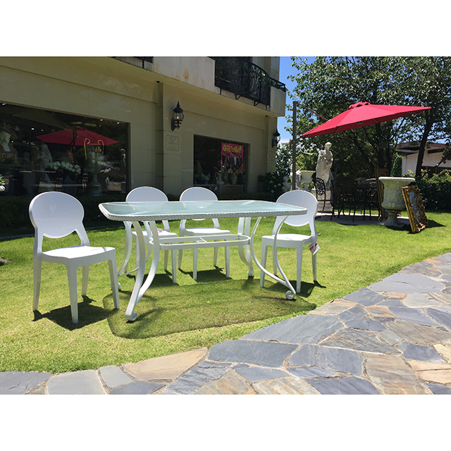 Garden Furniture / 雨に強いガーデンテーブルチェア７点セット ｜155cm｜ガラストップ｜IB Selection｜HGE0064