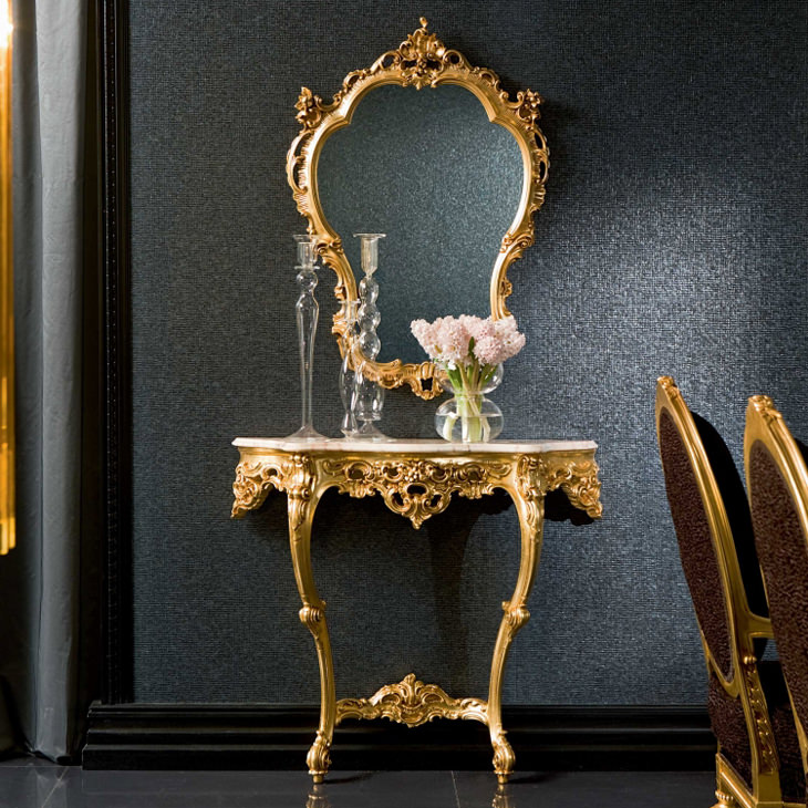 Art.118 -  Mirror & Console - Marble Top / SPECCHIERA - コンソール&ミラー セット - 大理石天板付き｜SILIK : イタリア｜CSL0005SLK

