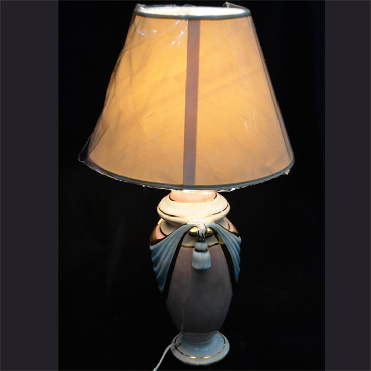 Pottery Lamp / 陶器ランプ - ピンク水色タッセル白シェード | Angela Rigon / イタリア｜LMP0012RGN