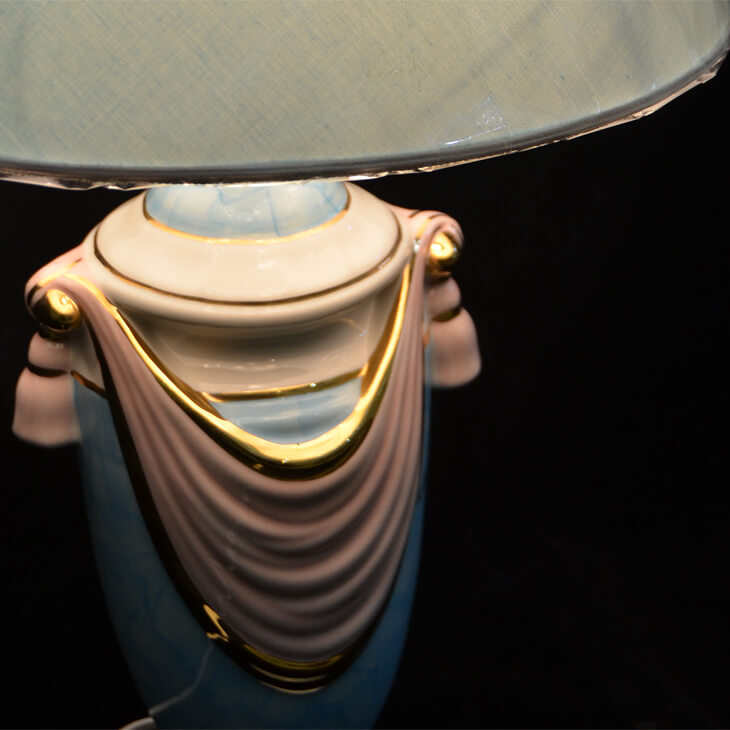 Pottery Lamp / 陶器ランプ - ピンク水色タッセル水色シェード | Angela Rigon / イタリア｜LMP0013RGN