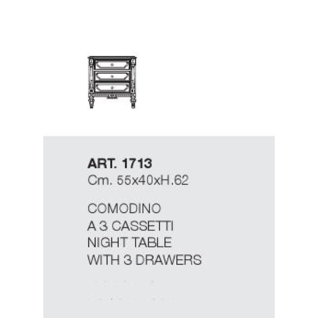 ART. 1713-Night Table/ナイトテ－ブル｜３段チェスト｜SILIK：イタリア｜SRE0035SLK