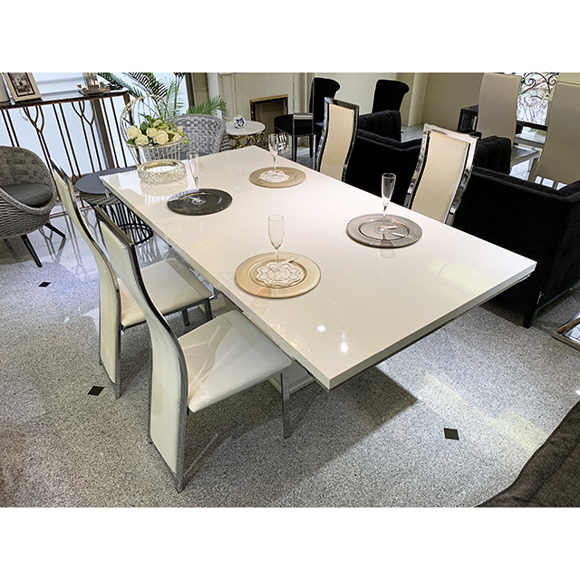 Dining Table - 5 Set /  鏡面仕上げダイニングテーブル５点セット｜ホワイト｜イタリア製ダイニングテーブル×クロコダイル調シルバーフレームチェア｜IB  Selection｜DNG0074IB