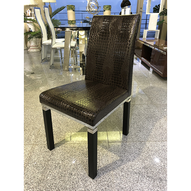 カーキ×インディゴ エナメル黒クロコダイル柄ダイニング チェア1脚