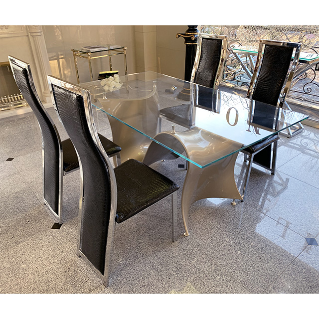 dining Table 5Set ガラス天板ダイニングテーブル5点セット｜シャンパンゴールド×シルバーフレーム ブラック｜DNG0098TNCV