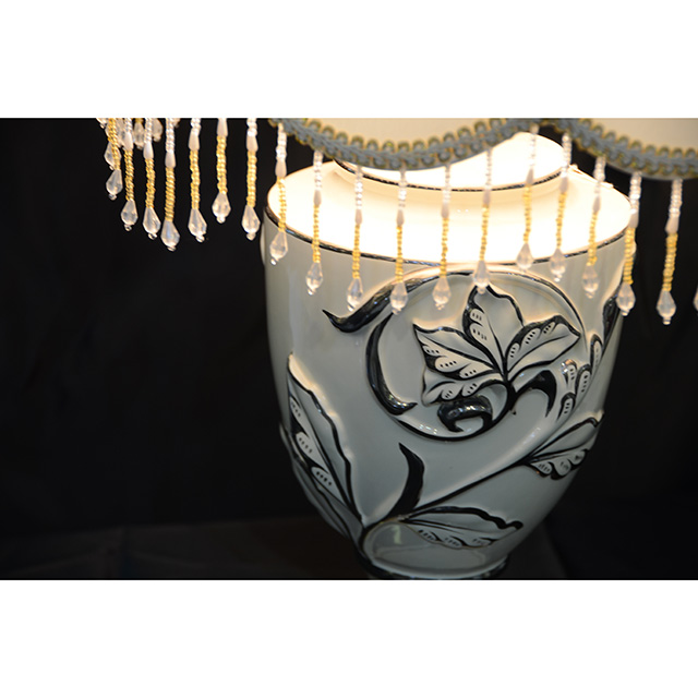 Pottery Lamp / 陶器ランプ｜シェード付き｜クリームホワイト×シルバー｜LMP0038IB