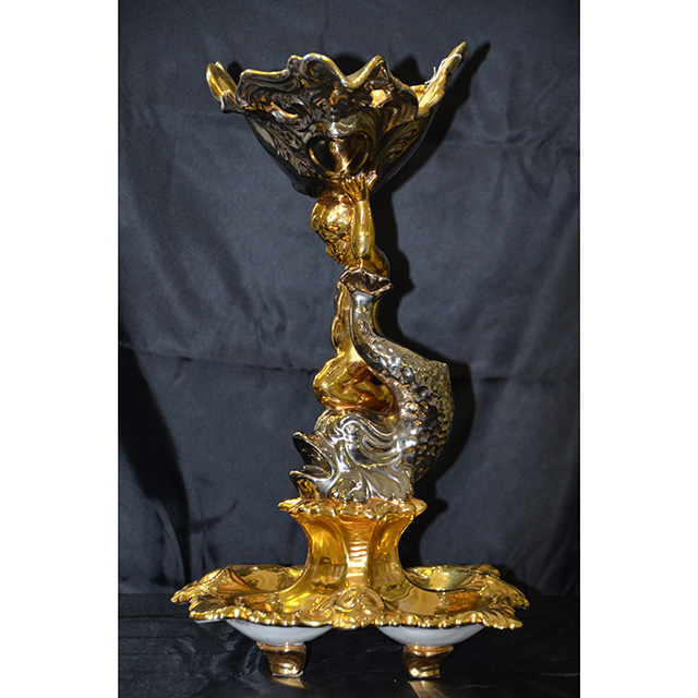 Pottery - Compote / 陶器 - コンポート｜Gold Series / ゴールドシリーズ｜少々難あり｜Angela Rigon  : イタリア｜OBJ0105RGN