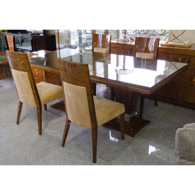 Walnut Dining Table For 4 Set｜鏡面ダイニング５点セット ブラウン ウォルナット｜IB Selection｜DNG0078