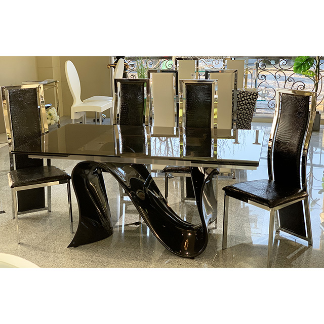 dining Table 5Set - 伸張式ダイニングテーブル５点セット｜ブラック×シルバーフレーム ブラック｜DNG0099TNC