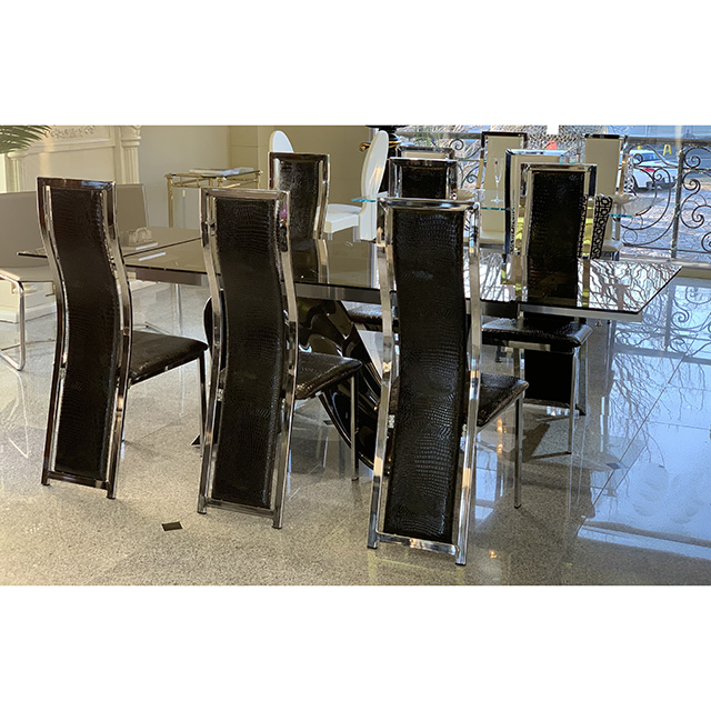 dining Table 7Set - 伸張式ダイニングテーブル７点セット｜ブラック×シルバーフレーム ブラック｜DNG0100TNC