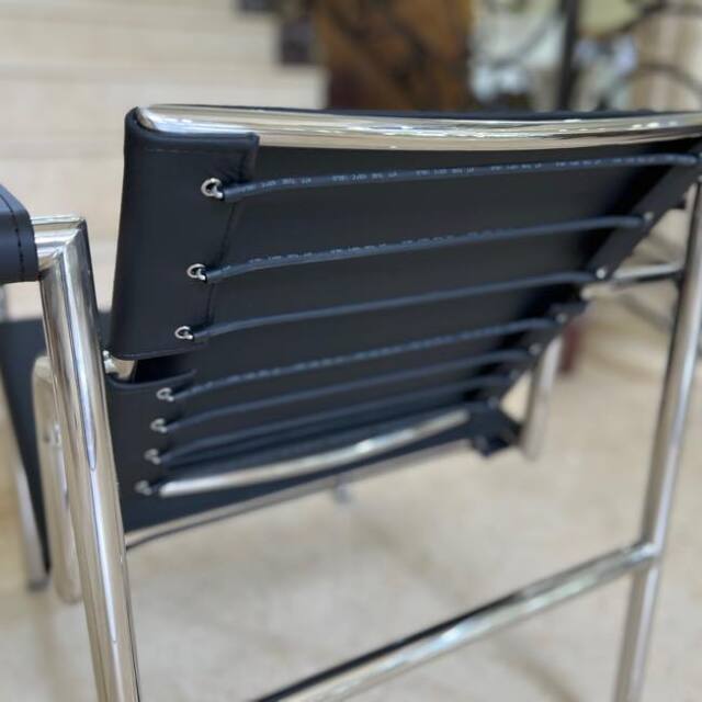 Leather-Stainless Steel Chair/本革ステンレスチェア ブラック 単品